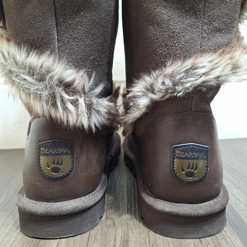 Bearpaw Sheilah Brown Suede Faux Fur Tall Winter Boots Womens 10 2139W